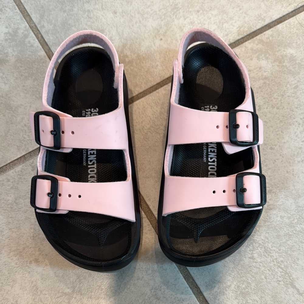 Birkenstock Kids Light Pink and Black Sandals